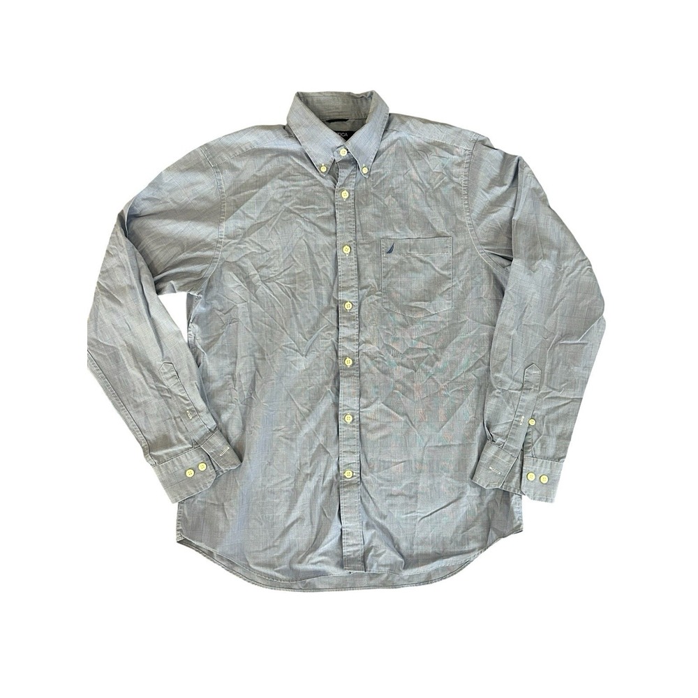 Nautica Wrinkle Resistant Button Down Shirt Blue Button Collar Slim Fit SZ M